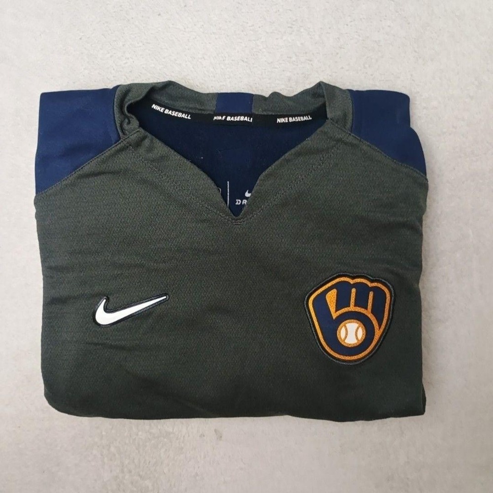 Milwaukee Brewers Sweatshirt Men M Blue MLB Baseball Nike Dri-FIT Authentic Golf